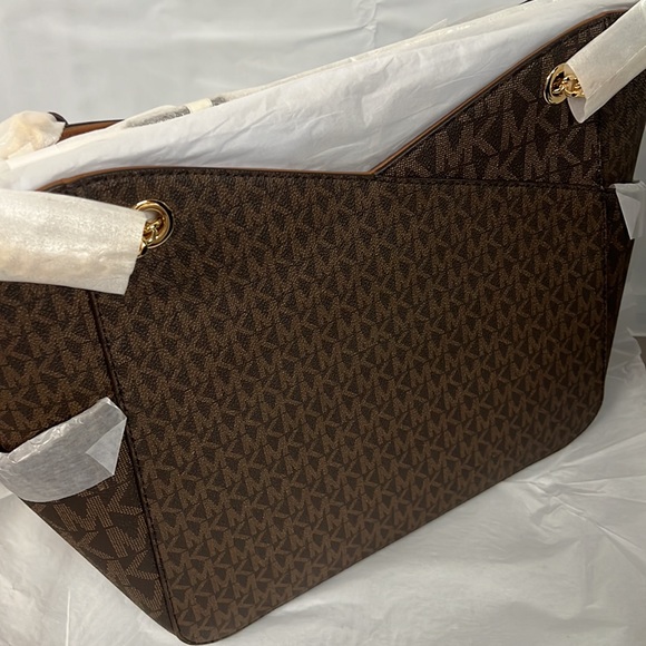 NWT - Michael Kors Jet Set Large Logo Shoulder Bag, Brown - Picture 7 of 12